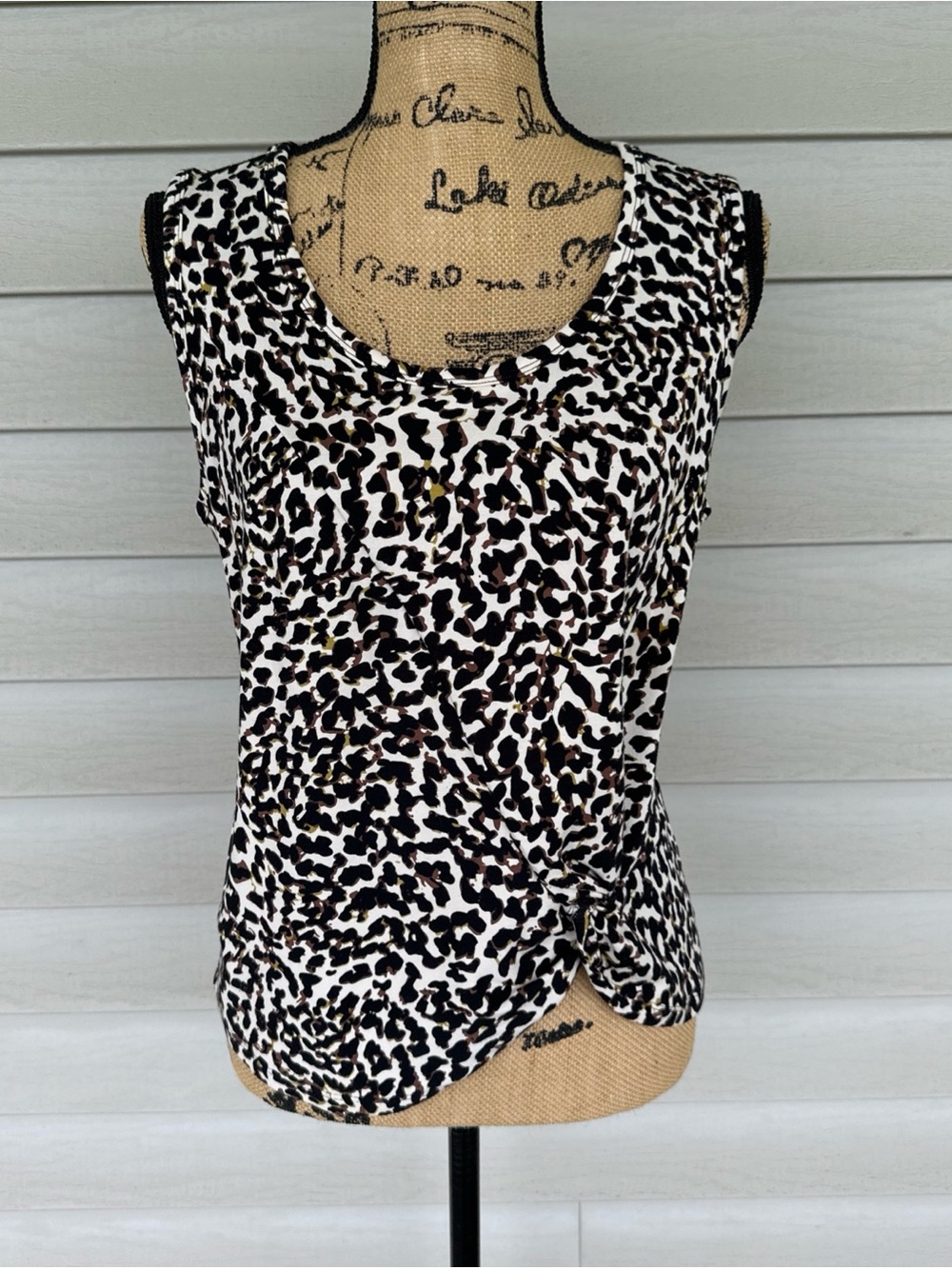 CABI Size Small Leopard Knotty Jersey Knit Sleeveless Top #5759 Brown Tan Tank
